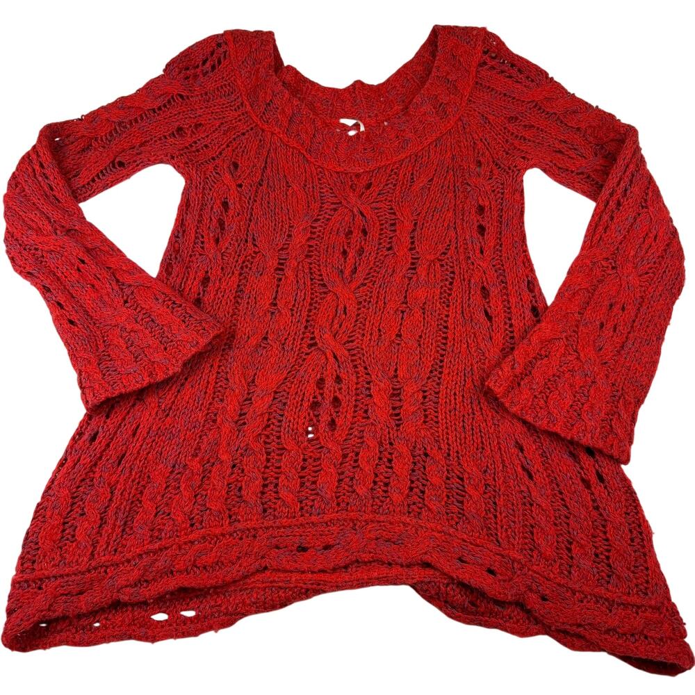Free People Crochet Knit Open Weave Tunic Sweater